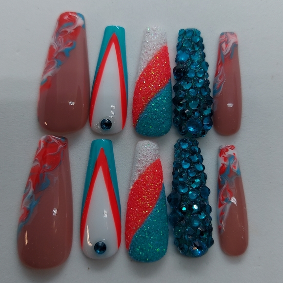 XXL Miami Dolphins Inspired Football Press on Nails - Picture 7 of 7